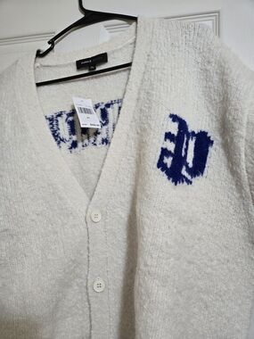Purple Label Men's Cream Cardigan with Blue Logo